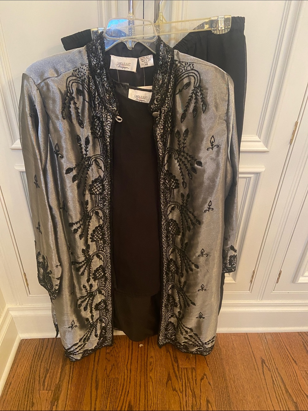 Carole Little Silver and Black Embroidered Long Jacket